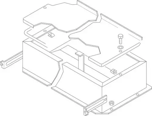 Bosch Abgassammler in technischer Zeichnung, besteht aus mehreren Komponenten und Befestigungselementen, dargestellt in isometrischer Ansicht.